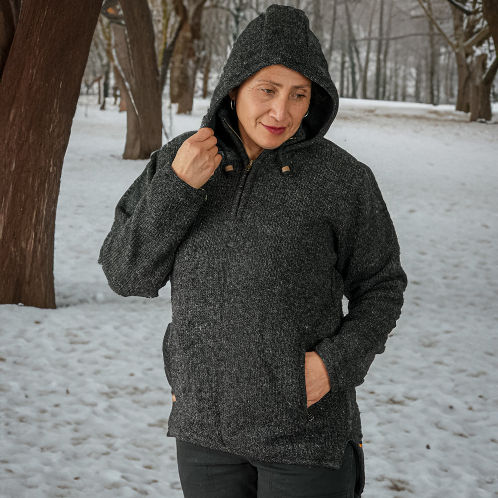 Hood Pull Over Long Back Dark Grey
