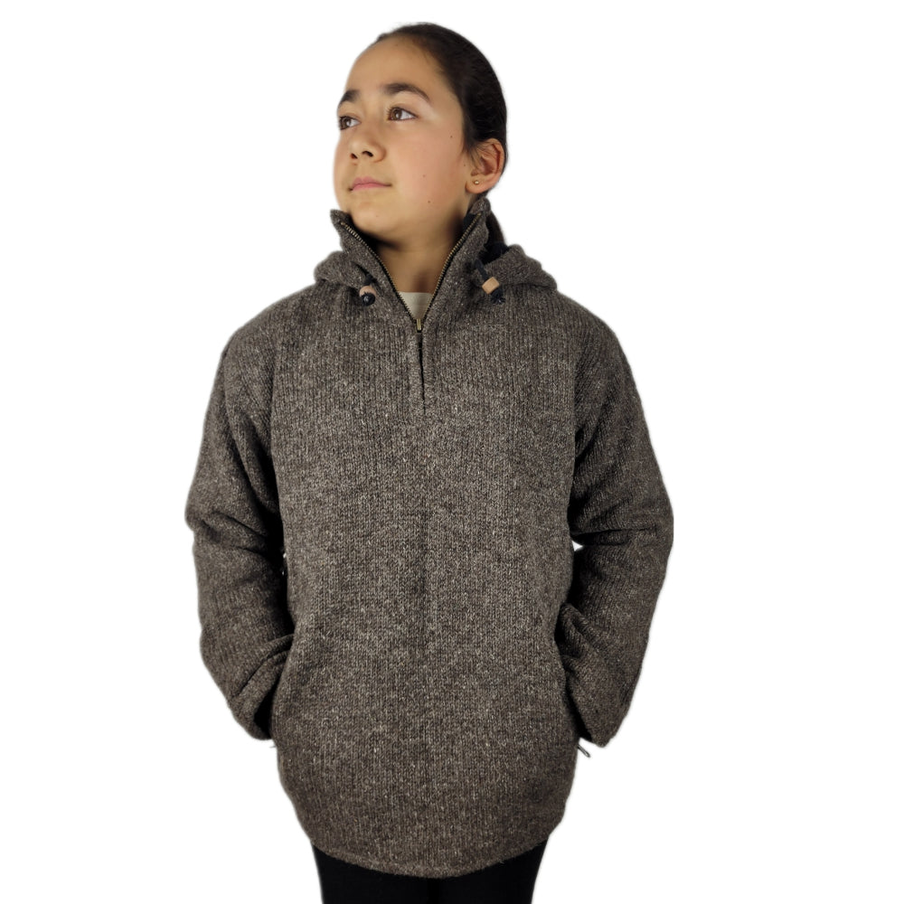 Kids hood pull over brown