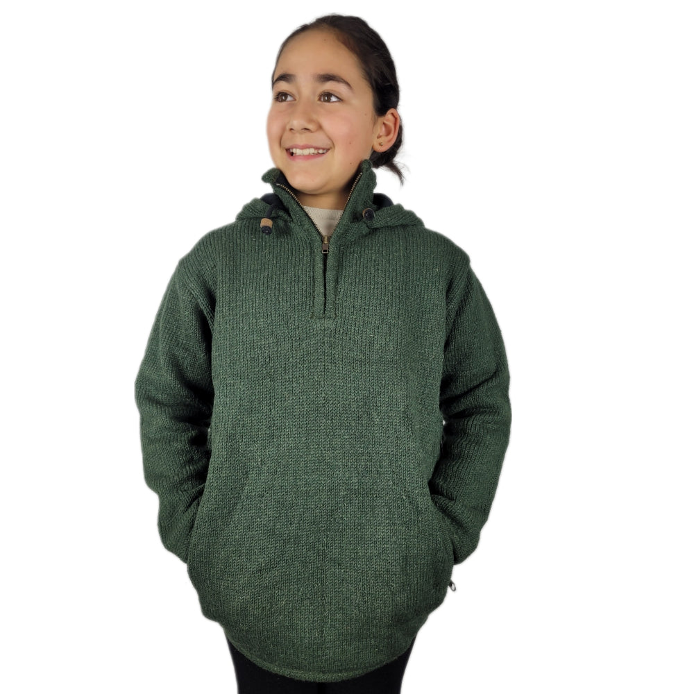 Kids hood pull over green