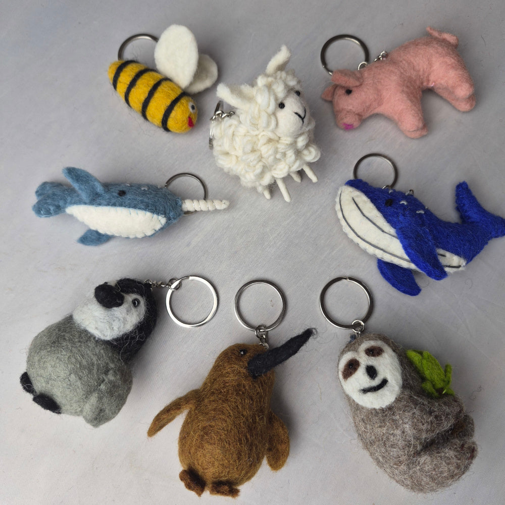 Felted wool animal keyring