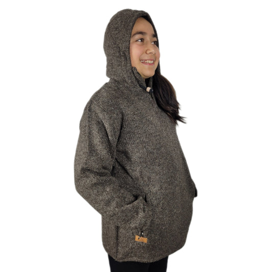 Kids hood pull over brown