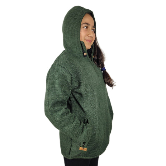 Kids hood pull over green