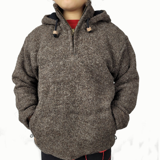 Kids hood pull over brown